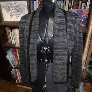 Loft merino wool blue & gray striped drape S cardigan